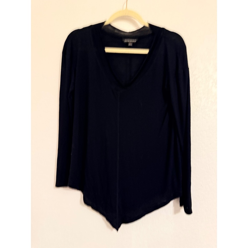 Rock & Republic Womens Black V-Neck Long Sleeve Sharkbite Hem Tunic Top Small